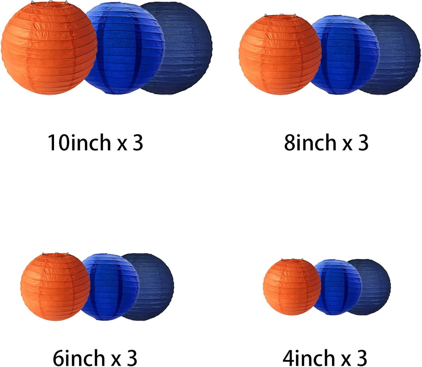 Blue Orange Paper Lanterns Decorative, Chinese/Japanese Hanging Round Paper Lanterns Decorations for Wedding, Graduation, University, College, High School, Birthday (12 PCS)