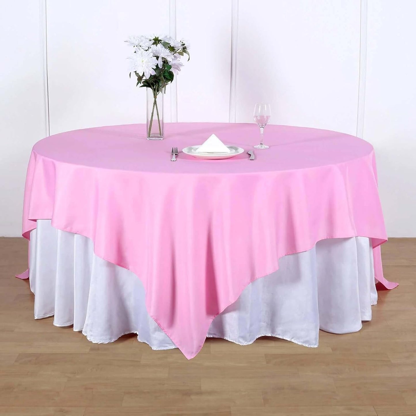 Efavormart 90" Square Polyester Table Overlay for Wedding Kitchen Dining Events - Pink