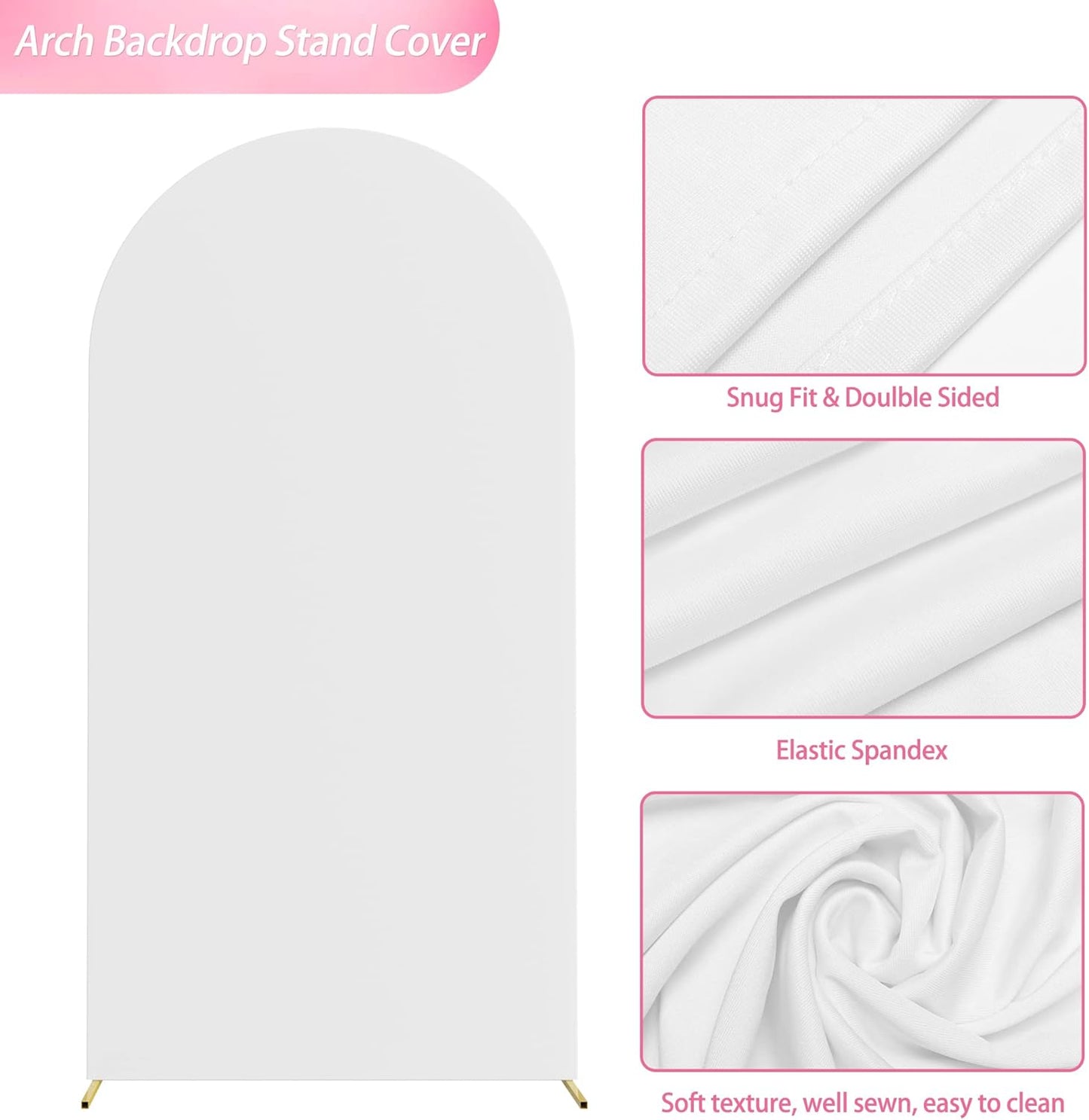 Wokceer 6.6 FT Wedding Backdrop Arch Stand and White Arch Cover, Metal Arch Stand with Arch Stand Cover for Birthday Party Wedding Ceremony Bridal Baby Shower Event Decor