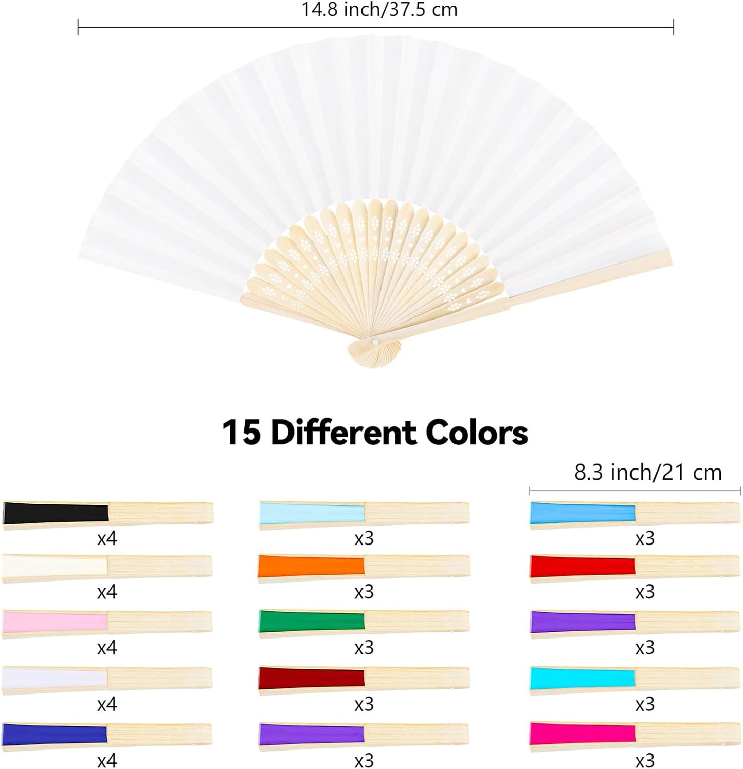 MCEAST 50 Pieces Silk Folding Fan with Bamboo Frames, Handheld Fan Folding Hand Fan Foldable Fan for Wedding Gifts, Party Favors, Home Decoration, Multicolor