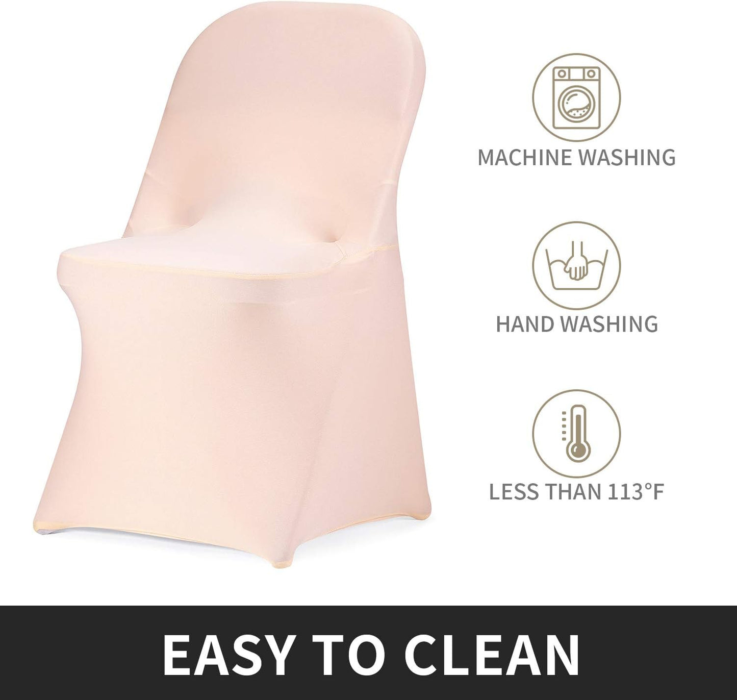 Peomeise Stretch Spandex Folding Chair Cover for Wedding Party Dining Banquet Event (Blush Pink,6pcs)