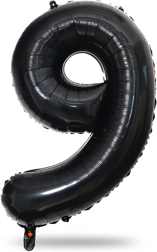 40'' Black Number 9 Balloons, Giant Self Inflating Foil Number Balloons Set 0-9, Large Digital 9 Helium Balloon for Girls Boys 9th Halloween Birthday Party Decorations Anniversary Photo Shoot Supplies