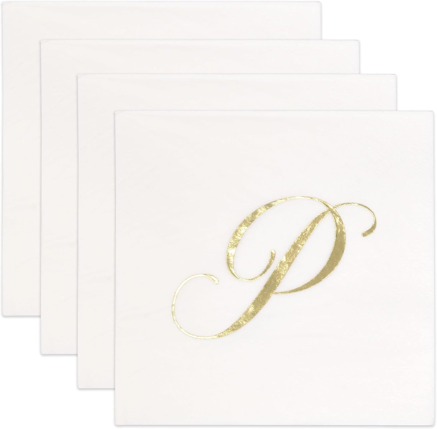 Gift Boutique - 100 Gold Monogram Cocktail Napkins Letter P Disposable Paper Pack Elegant Metallic Golden Foil Hand Napkin for Powder Room Wedding Holiday Birthday Party Baby Shower Decorative Towels