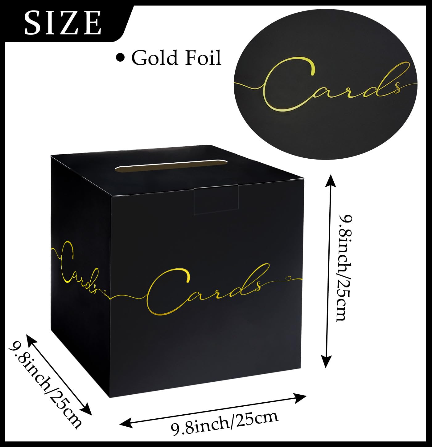 HEIPINIUYE Large Card Box for Party 9.8" x 9.8" Black Gift Card Box Holder with Gold Foil Design