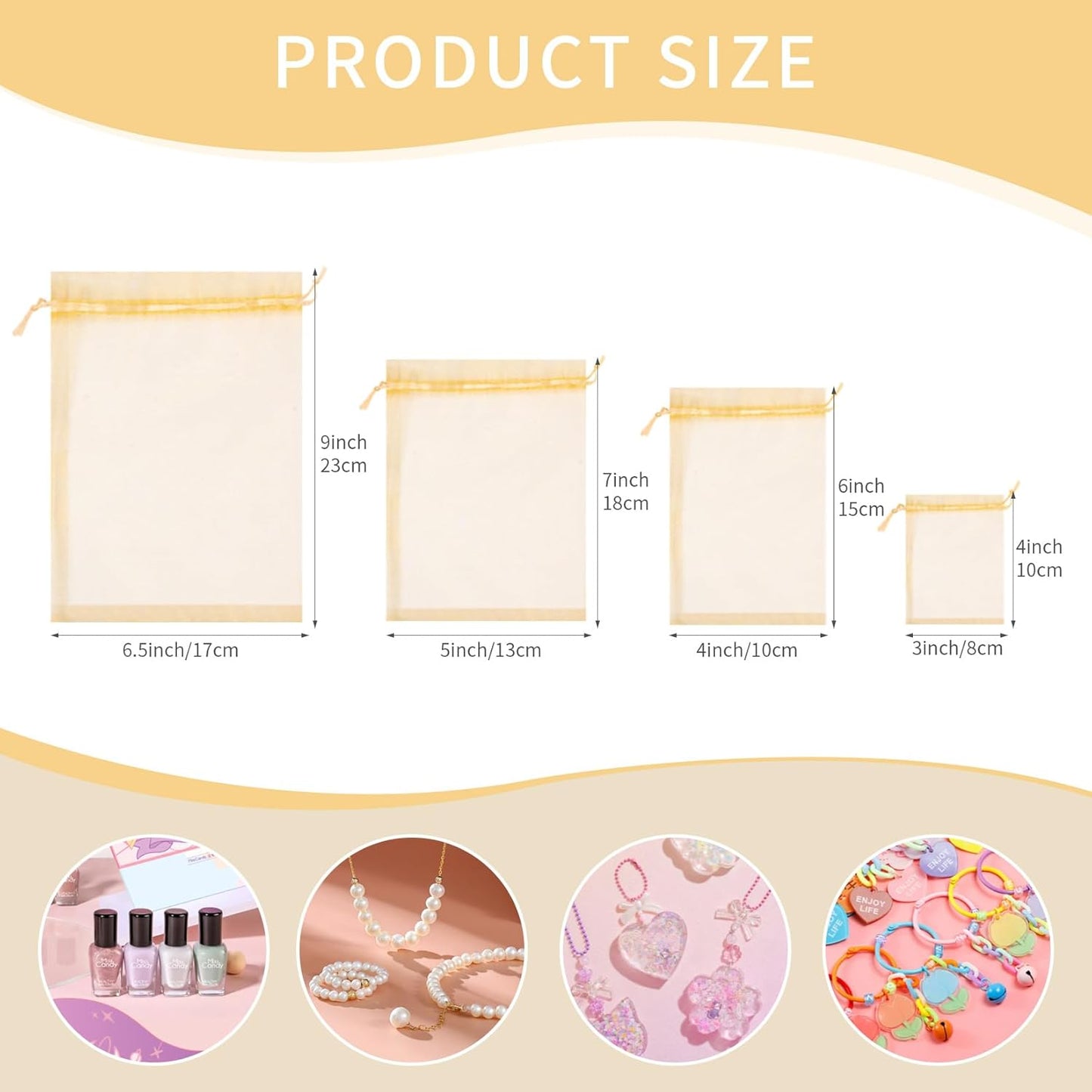 Organza Bags 3x4 Inch 50 Packs Small Mesh Gift Bags Drawstring Sachet Bags for Party Favor Wedding Baby Shower(Gold)