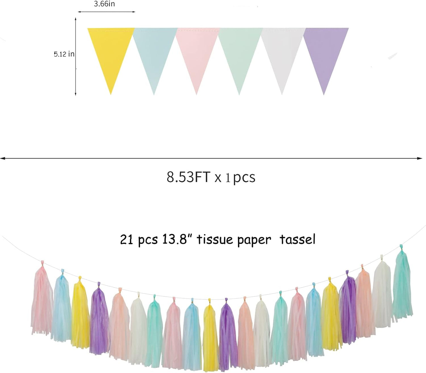 Pastel Rainbow Party-Decorations Supplies Streamers-Garland - 29pcs Baby Shower Birthday Wedding Tissue Pom Poms,Tassel Banner Backdrop Decor Bunting Lasting Surprise