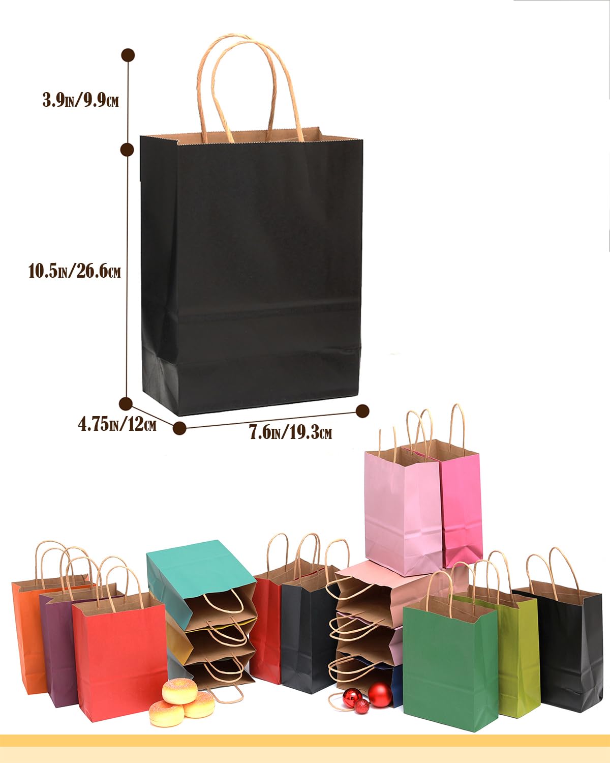 qiqee Medium Size Paper Gift Bags With Handles 10.6"x8.3"x4.3" 16 Solid Colors Party Favor