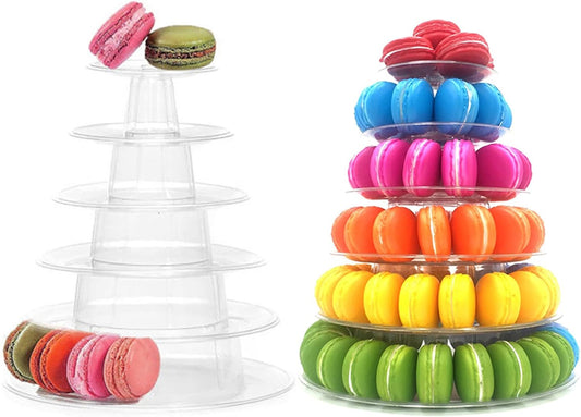 6 Tiers Round Macaron Tower Stand Plastic Transparent Cake Stand Macaron Display Rack Desserts Cupcake Holder Platter for Baby Shower, Birthday Party, Wedding, Party Decor