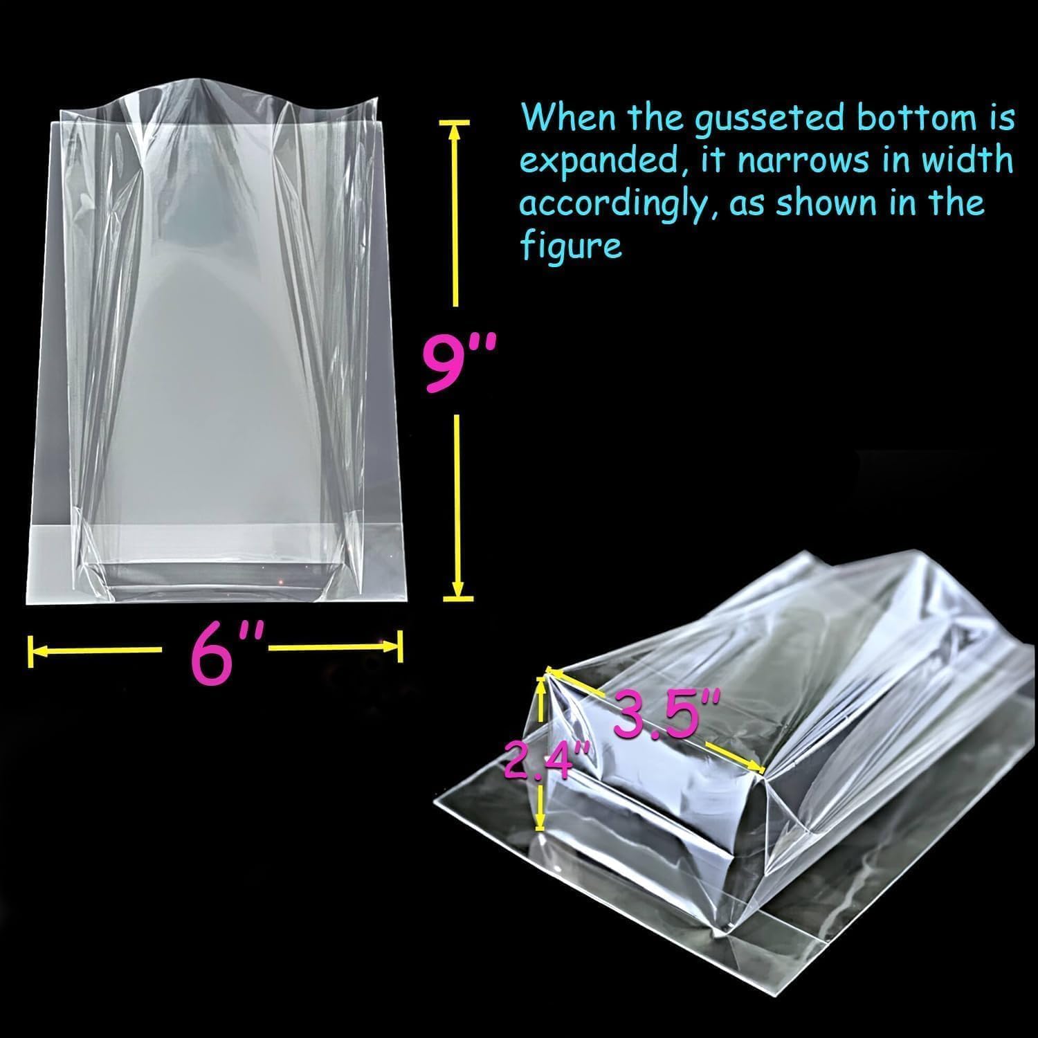 PigPotParty Cellophane Treat Bags 6x9 Inch, 50 Pack, Clear Goodie Bags