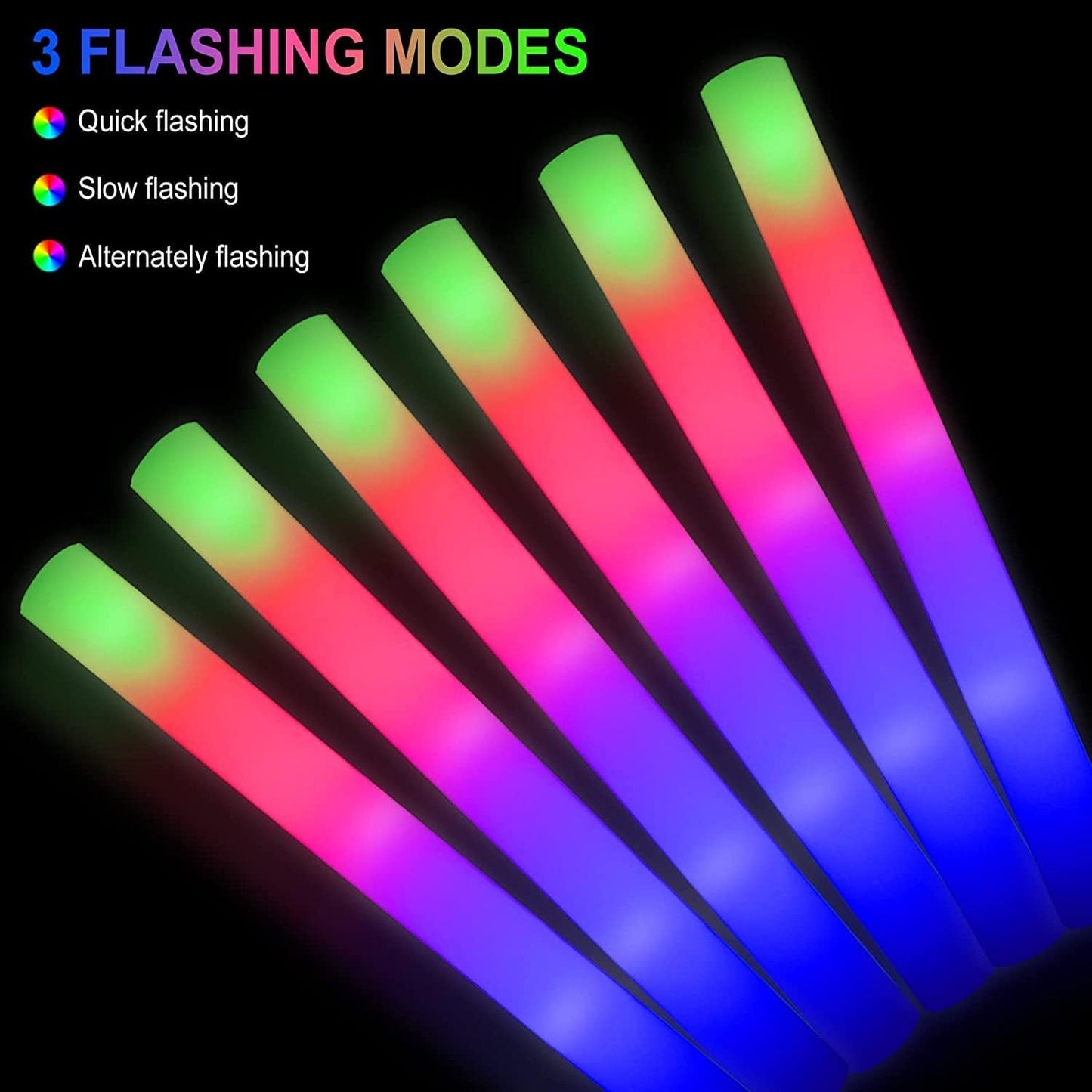 70pcs Foam Glow Sticks,Glow Sticks Bulk,3 Flashing Modes for Wedding Glow in The Dark Party Supplies, Light up Wand for Birthday,Outdoor Camping, Raves