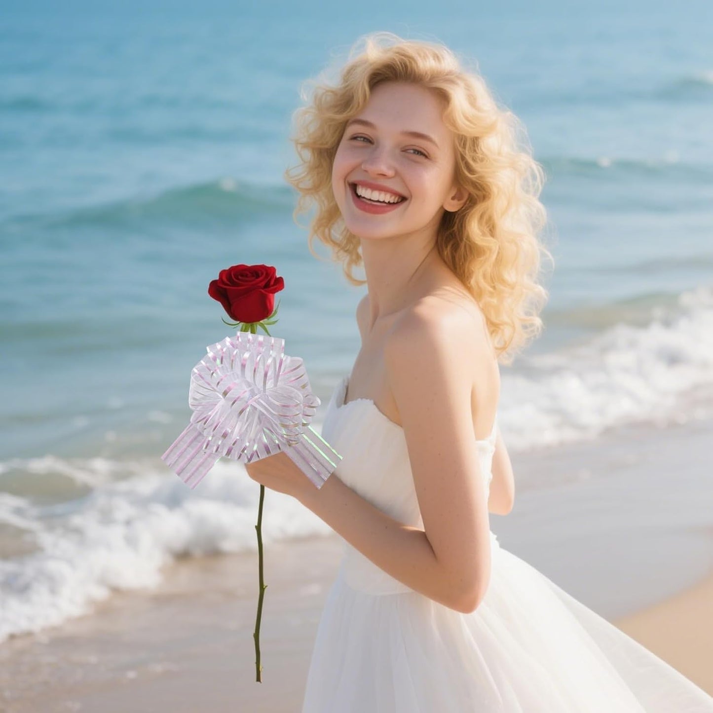 6 Pcs 6 Inch White Organza Pull Bow – Perfect for Wedding Decoration, Gift Wrapping Baskets, Car Bows, Birthday Parties, Christmas and Valentine's Day