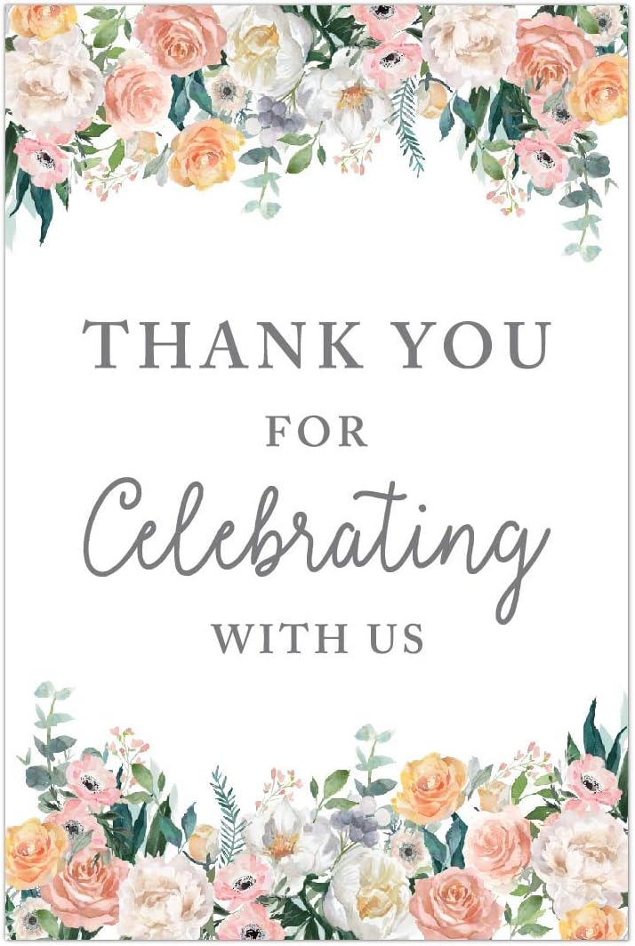 Andaz Press Extra Large Wedding Easel Board Party Sign, 12x18-inch, Peach Coral Floral Flowers Roses on White, Thank You for Celebrating With Us, 1-Pack