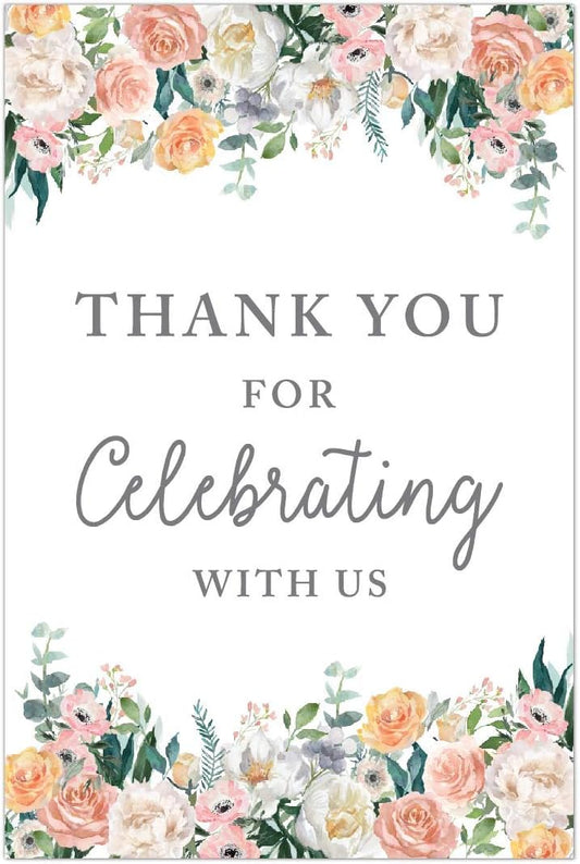 Andaz Press Extra Large Wedding Easel Board Party Sign, 12x18-inch, Peach Coral Floral Flowers Roses on White, Thank You for Celebrating With Us, 1-Pack