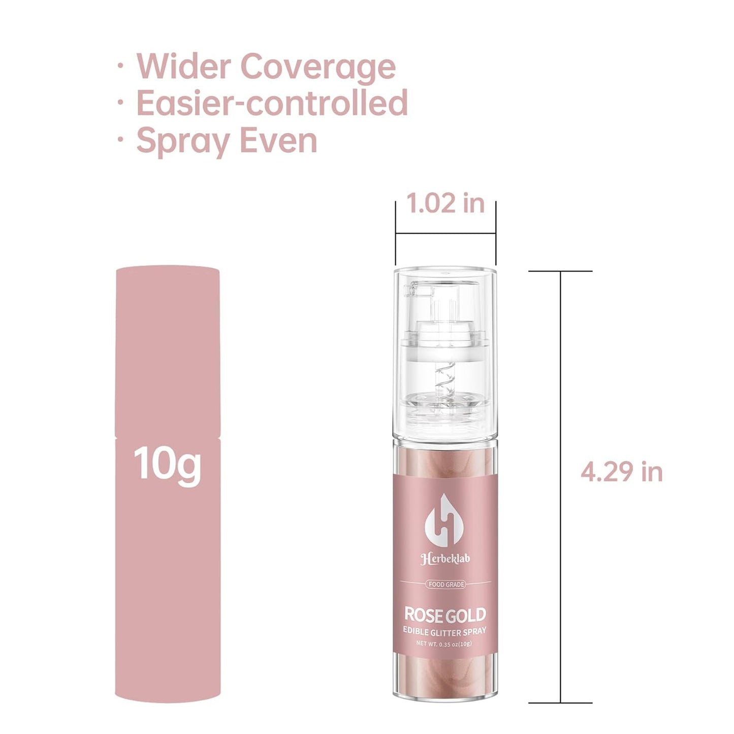 Rose Gold Edible Glitter Spray 10g Herbeklab Edible Rose Gold Glitter for Cakes Food Grade Drink Glitter for Cocktails Chocolate Cake Pop Strawberry