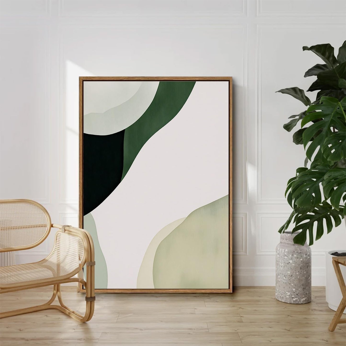 myusuar 3 Piece Large Modern Abstract Canvas Framed Wall Art For Living Room, Green Black White Minimalist Wall Art Decor Posters Prints For Bedroom Office 24x36in