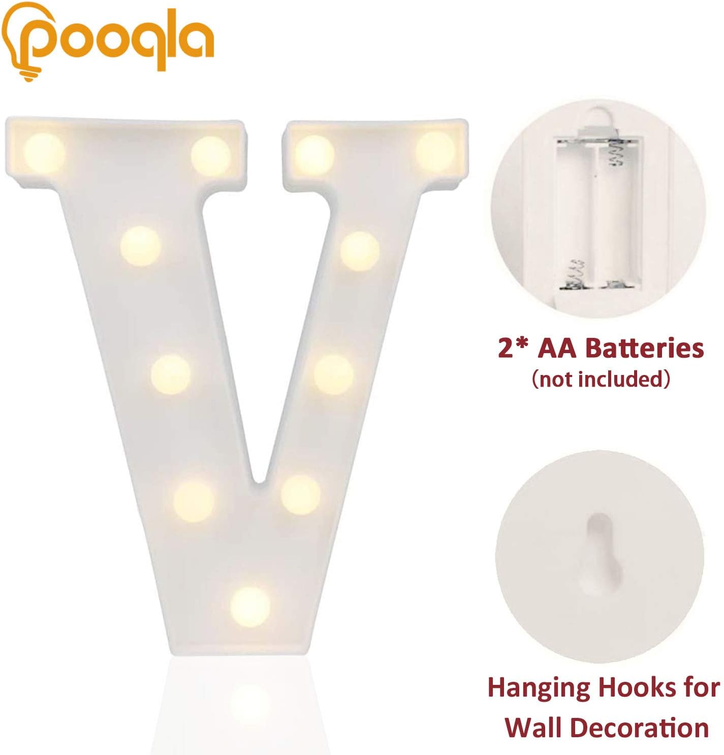 Pooqla LED Marquee Letter Lights Sign, Light Up Alphabet Letter for Home Party Wedding Decoration V