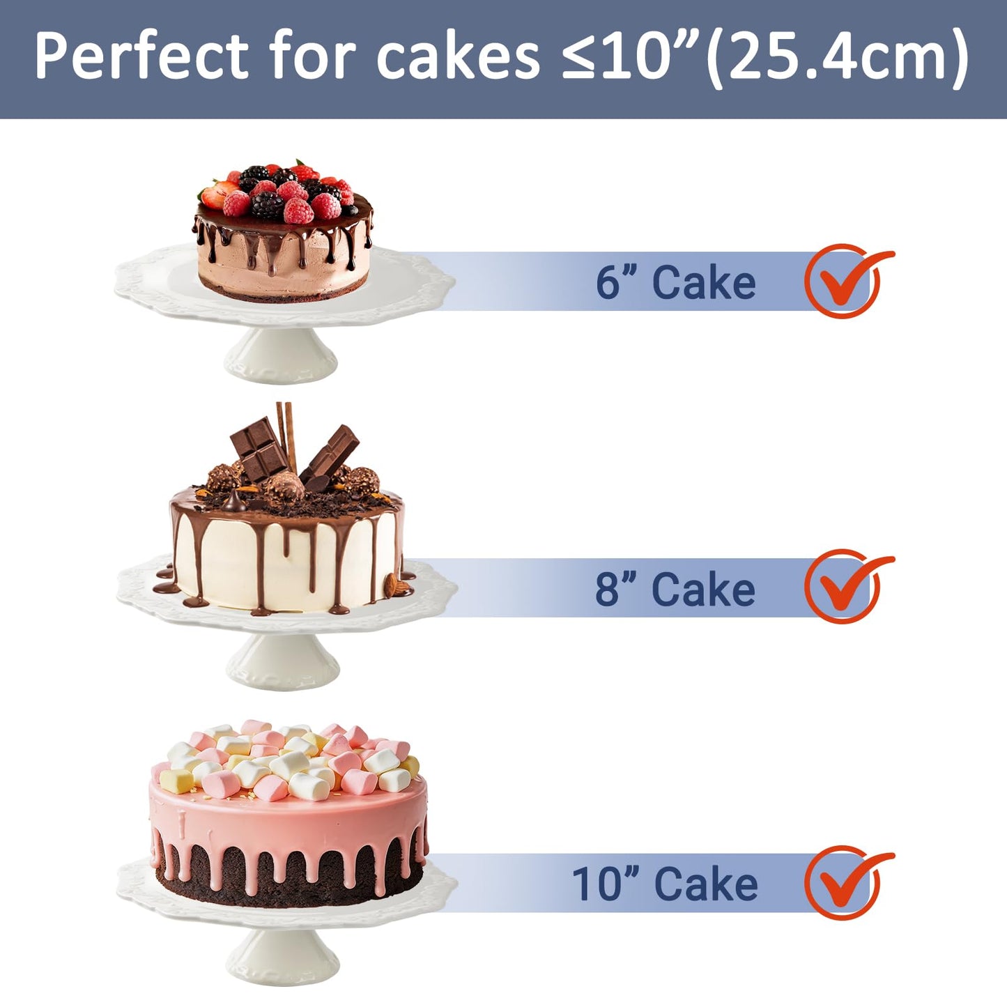 BPFY 10 Inch White Ceramic Cake Stand (Holds 10 Inch Cake), Decorative Cupcake Stand, Dessert