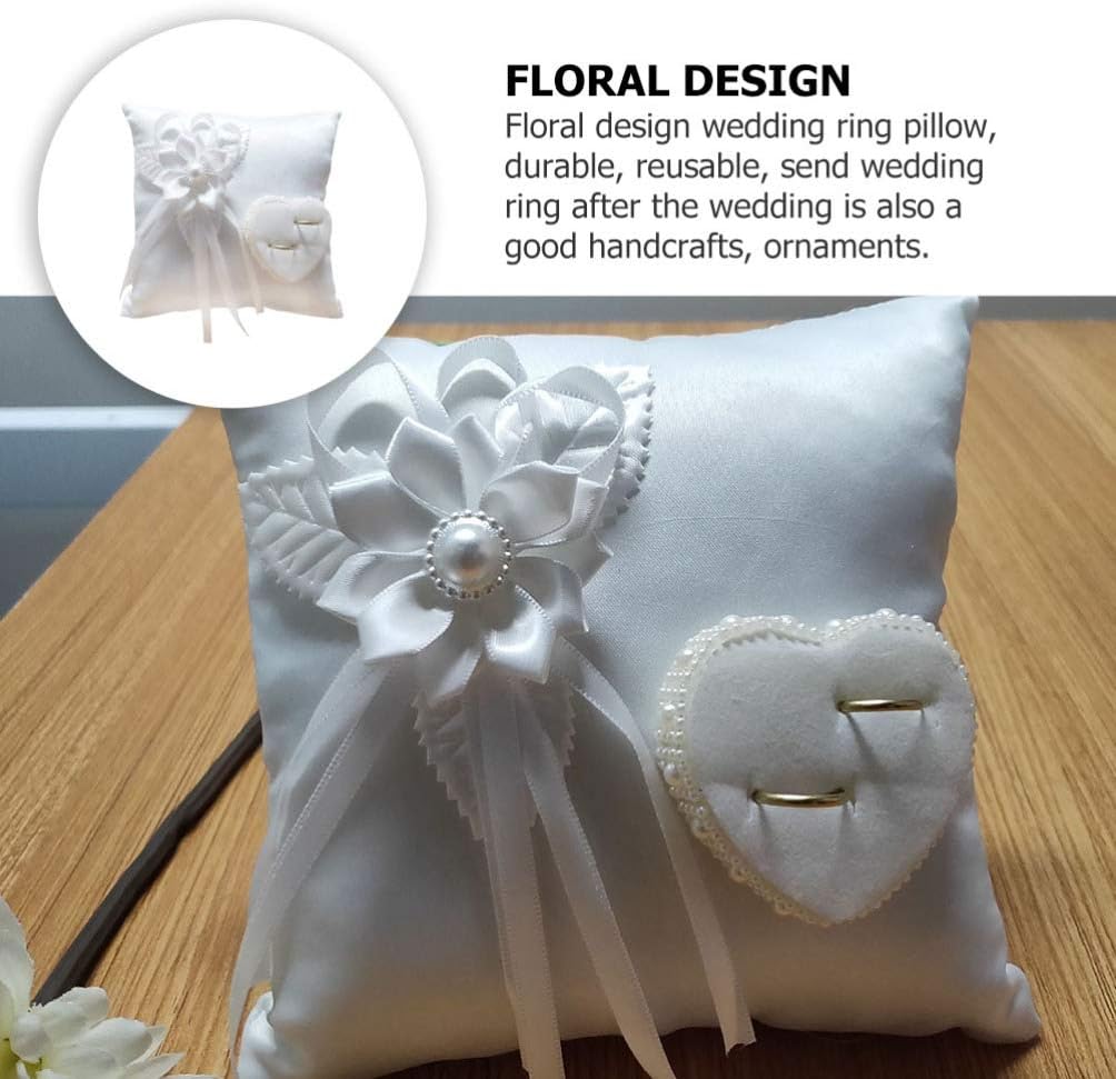 Lace Pearl Wedding Ring Bearer Pillow Holder, 7.9 Inch Ring Bearer for Wedding