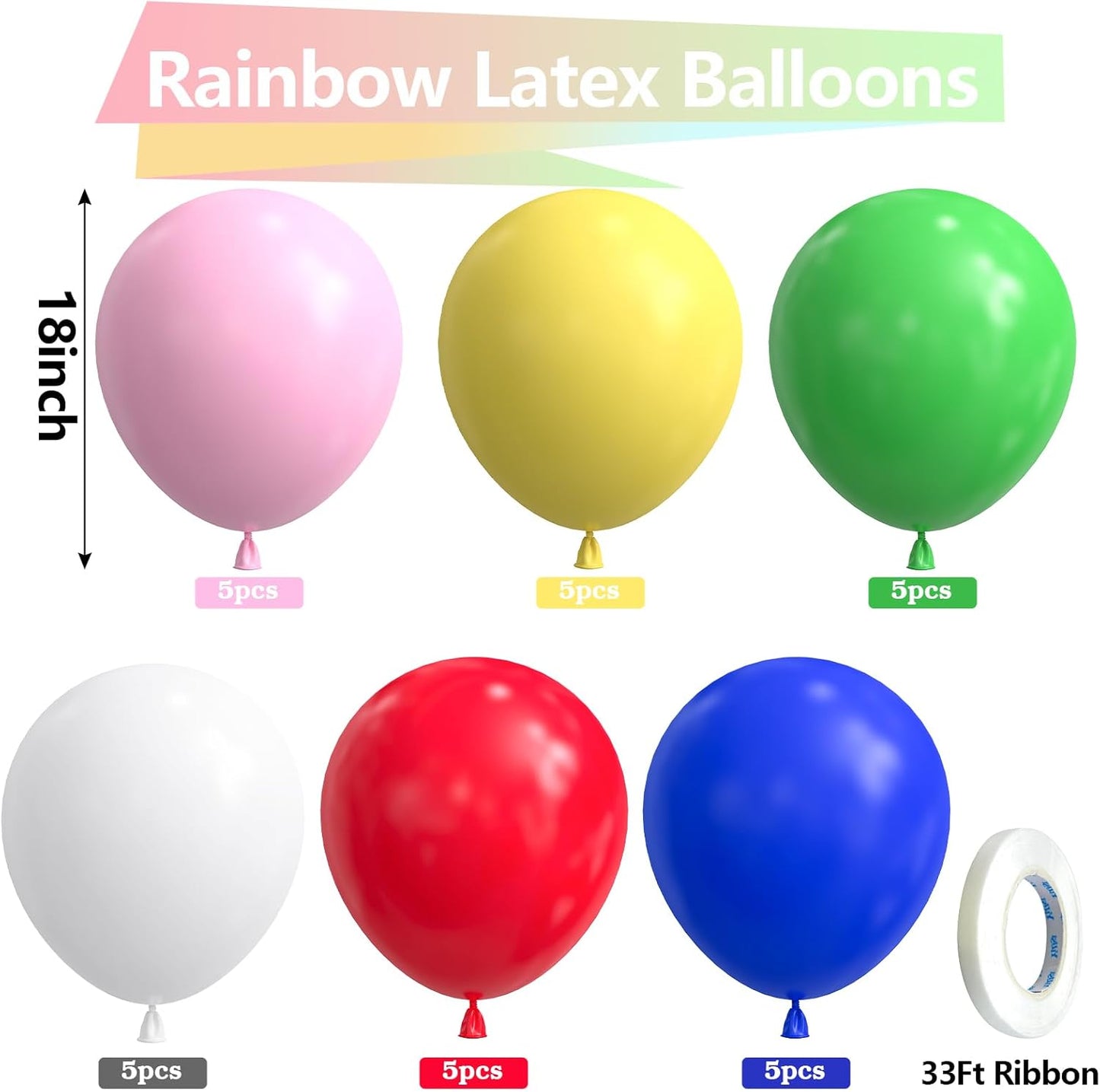 Bezente Rainbow Balloons 18 Inch - 30 Pack Large Thick Assorted Balloons Big Round Colorful Latex Balloons for Birthday Bridal Shower Wedding Party Decorations