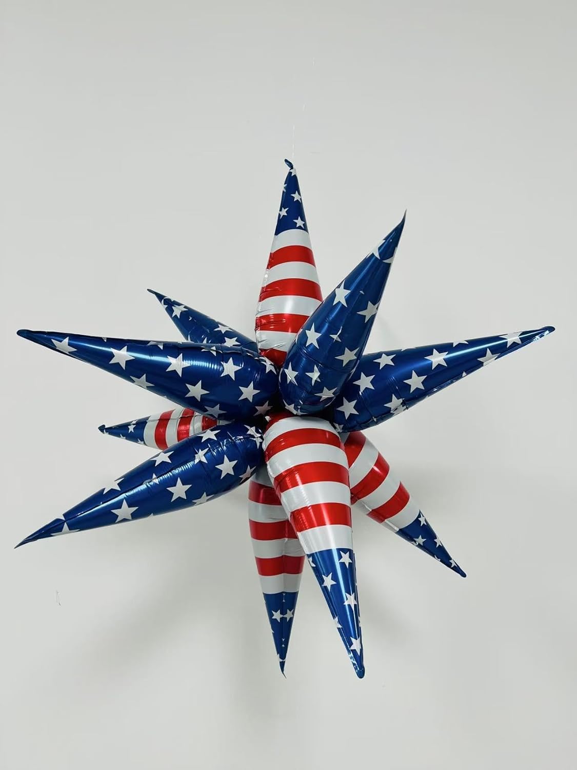 3pcs 26inch 3D July Fourth Explosion Star foil balloon, American Flag theme Foil Cone star burst Balloons for Birthday Wedding New Year Party Event