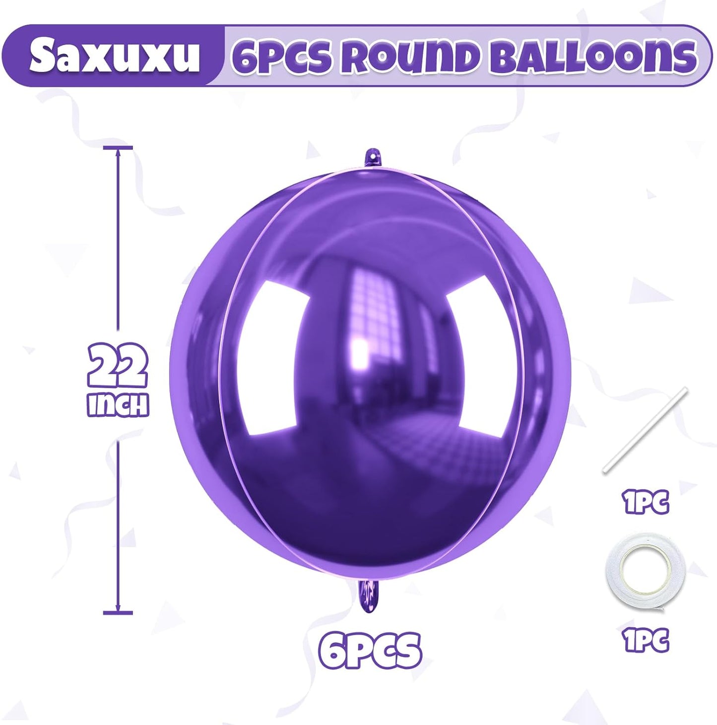 Purple Giant 4D Foil Balloons, 6 Pcs Large Dark Purple Metallic Round Balloons, 22 Inch Big Round Foil Balloon for Graduation Prom Birthday Party Baby Shower Wedding Decorations