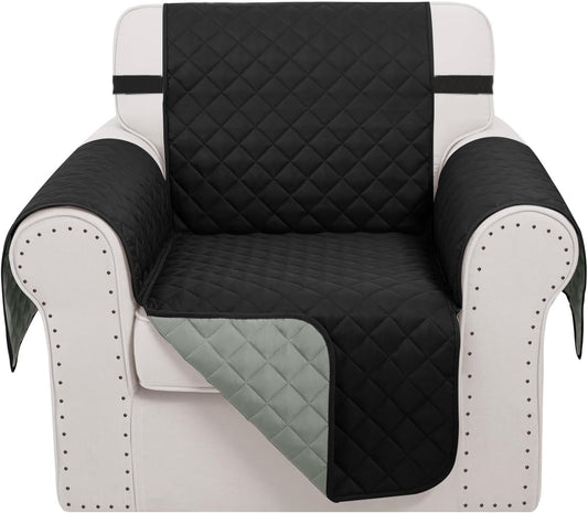 Recliner Chair Covers Reversible Sofa Cover Couch Cover for Pets Lazy Boy Furniture Protector(23''Chair,Black/Grey)