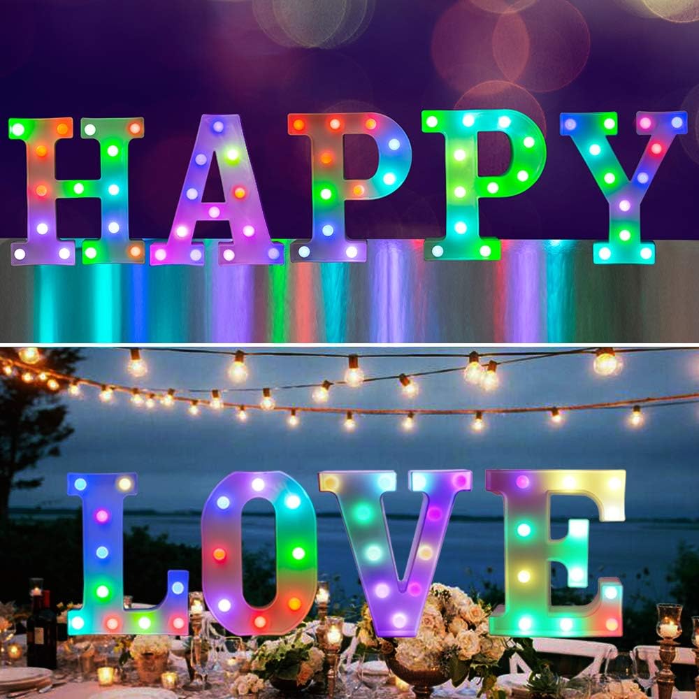Pooqla Colorful LED Marquee Letter Lights with Remote – Light Up Marquee Signs – Party Bar Letters with Lights Decorations for The Home - Multicolor U