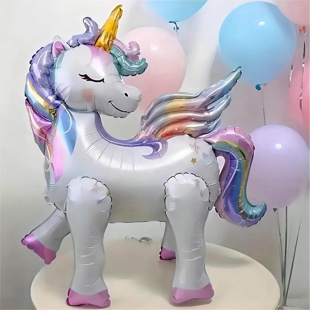 DUILE 5 Pcs Self Standing Unicorn Balloons - 3D Rainbow and Star Foil Balloons for Birthday Party