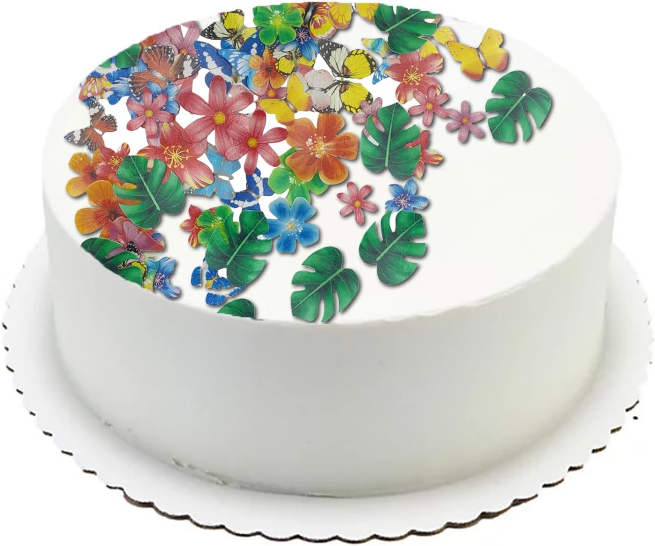 90pcs Edible Butterfly, Flowers and Turtle Back Leaves Cake Topper Cupcake Toppers Wedding Themed Party Birthday Cake Decoration Mixed Size & Colour(Tasteless)