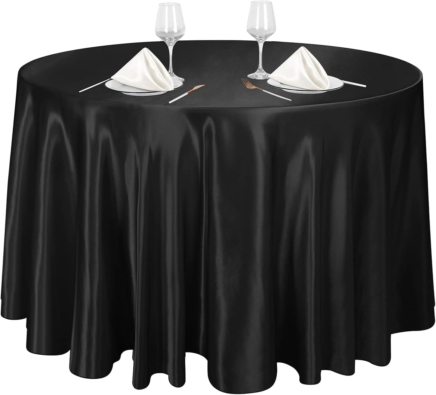 Ruisita 120 Inches Round Satin Tablecloths Black Overlay Round Satin Table Cover Bright Silk Tablecloth Smooth Fabric Tablecloth for Wedding Banquet Table Decoration