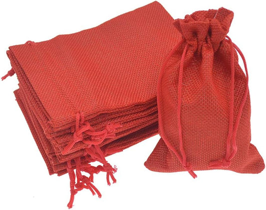 20Pcs Red Burlap Bags with Drawstring, Jute Sacks Jewelry Christmas Candy Pouch Wedding Party Favor Gift Bags (Red, 5.9 x 7.5)