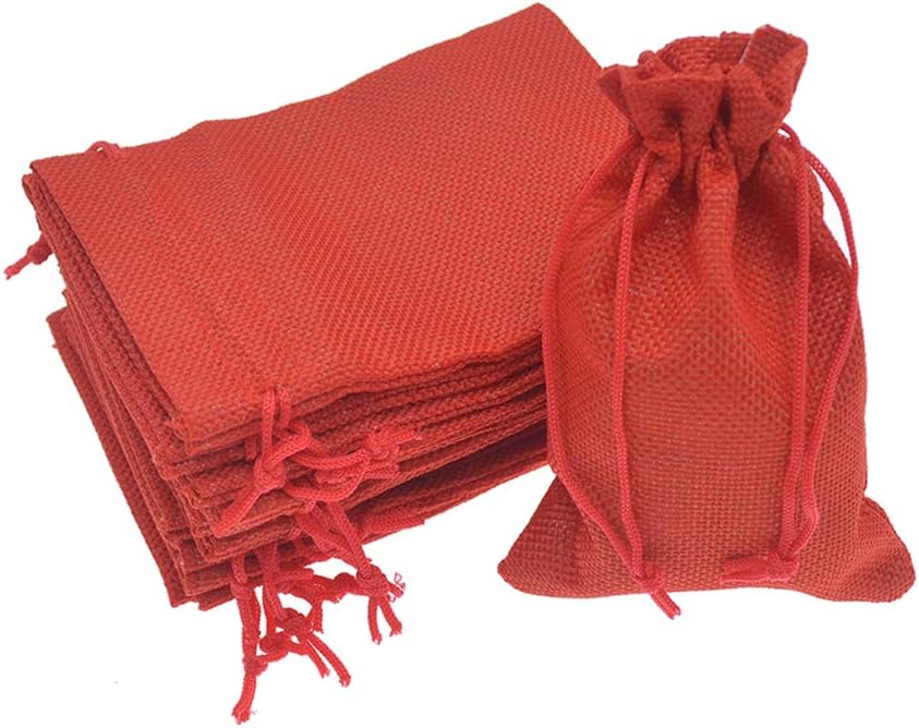 20pcs Burlap Gift Bags 3.9 x 5.5, Red Linen Drawstring Bags, Christmas Wedding Party Favor Bags Jewelry Candy Pouches