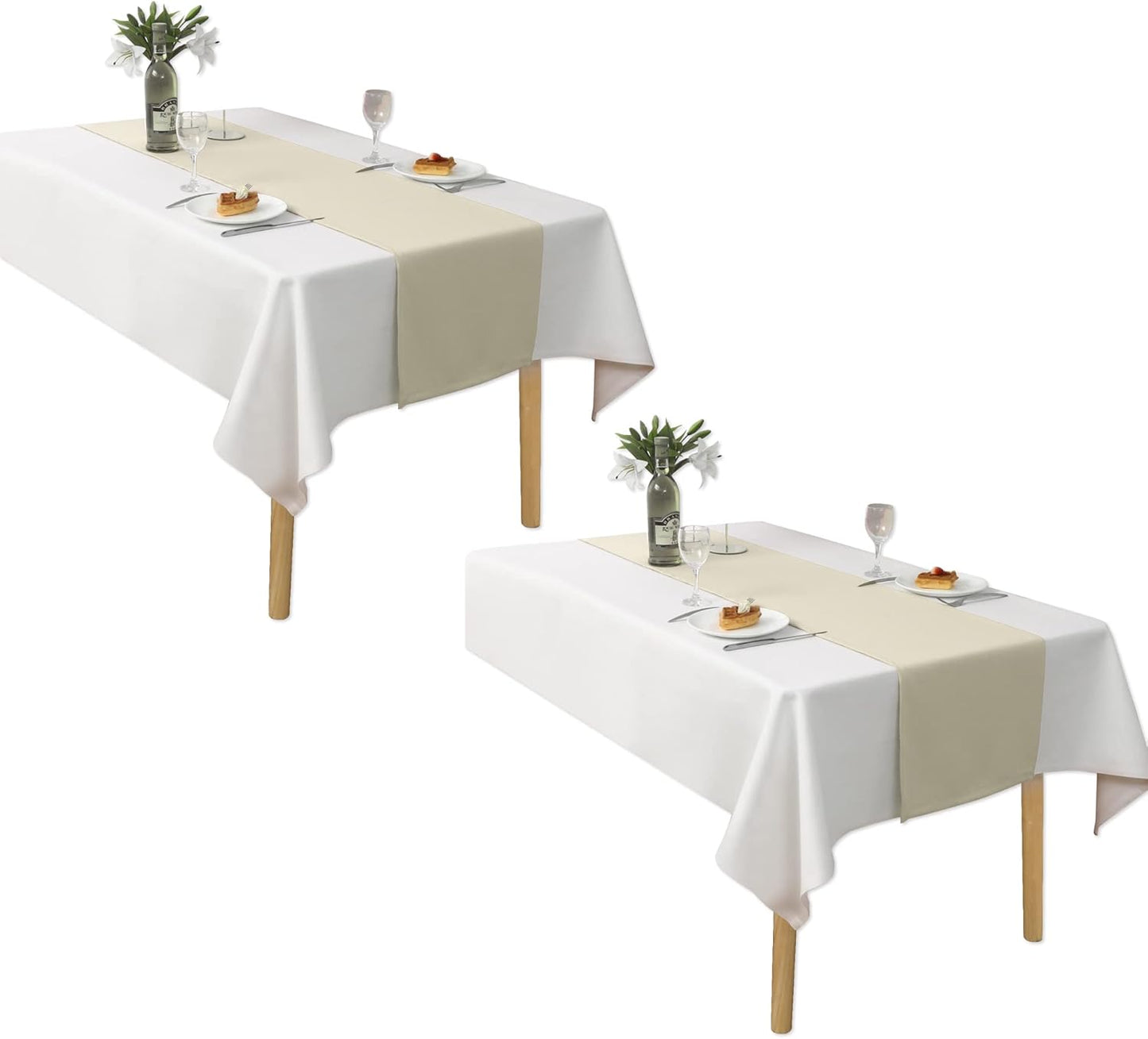 DUALIFE 2 Pack Table Runner 14 x 72 Inch Long Table Cloth Table Runners for Wedding Engagement Banquet Graduations Birthday Party Decorations Cream Beige