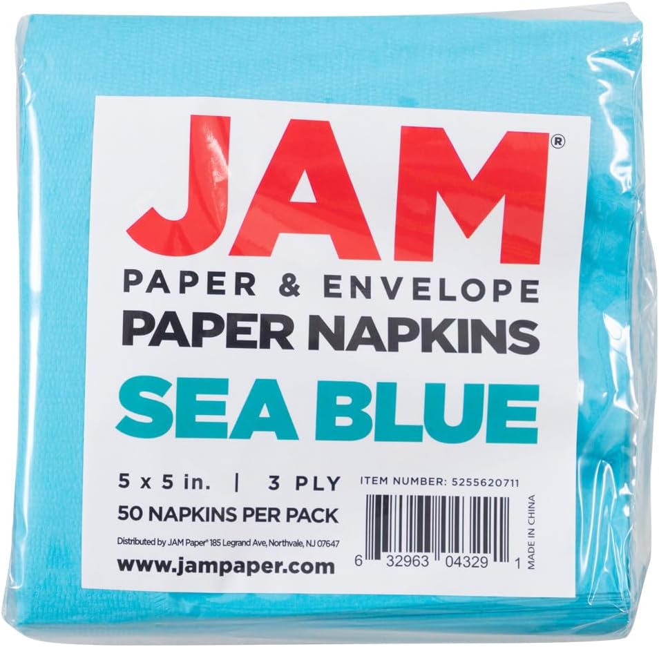 JAM PAPER Small Beverage Napkins - 5 x 5 - Sea Blue/Electric Blue - 50/Pack