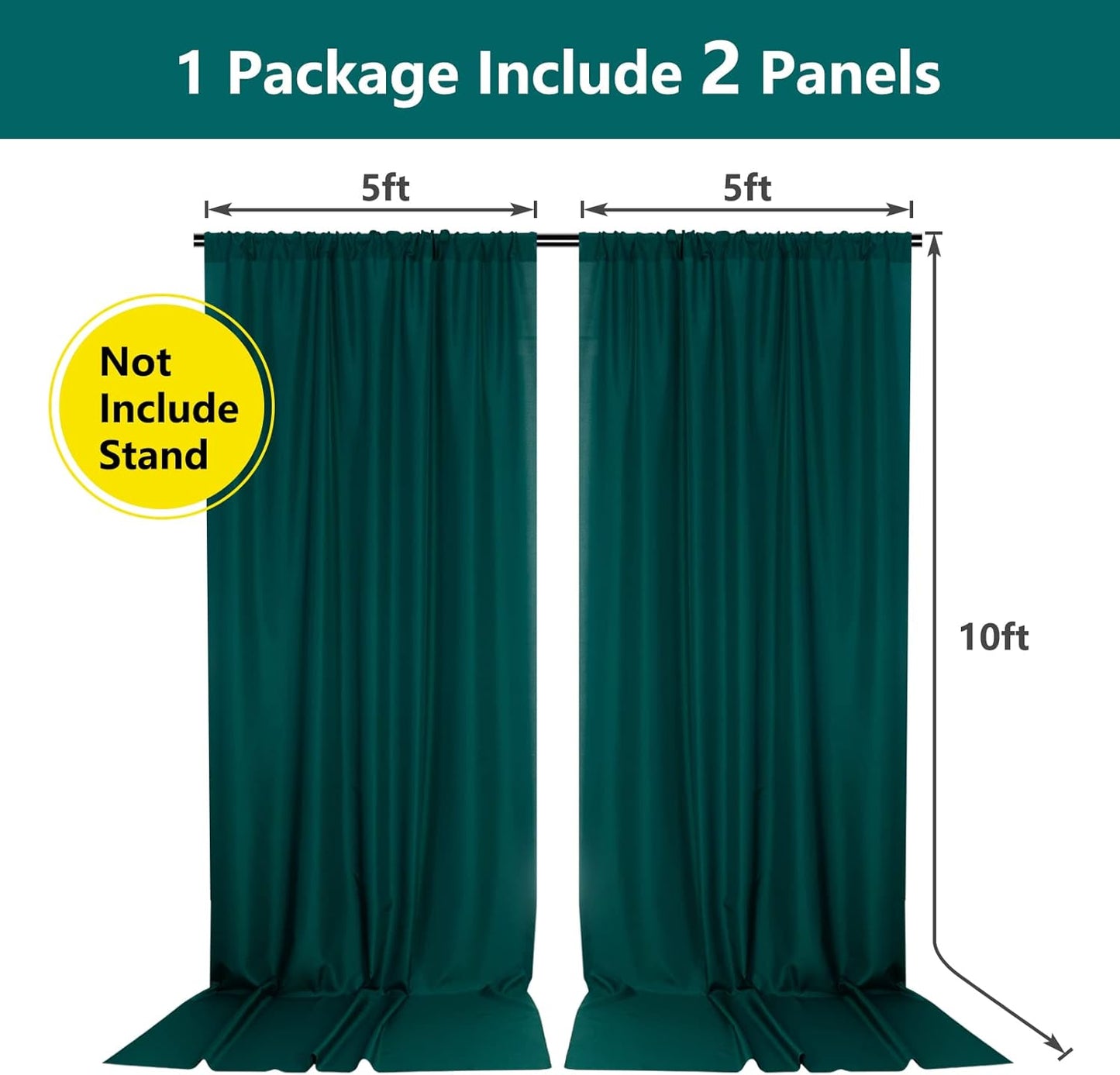 MYSKY HOME 10ft x 10ft Curtains Hunter Green Backdrop Curtains for Parties Wedding Stage Curtains Rod Pocket Sliding Drapes Backdrop Curtain for Baby Showers, Birthday, 5ft x 10ft, 2 Panels