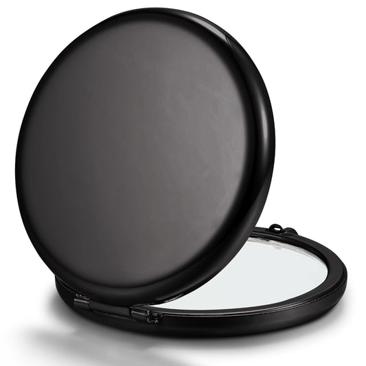 Compact Mirror Bulk, Pack of 24 Double-Sided 1X/2X Magnifying Metal Makeup Mirrors(Round, Onyx Black)