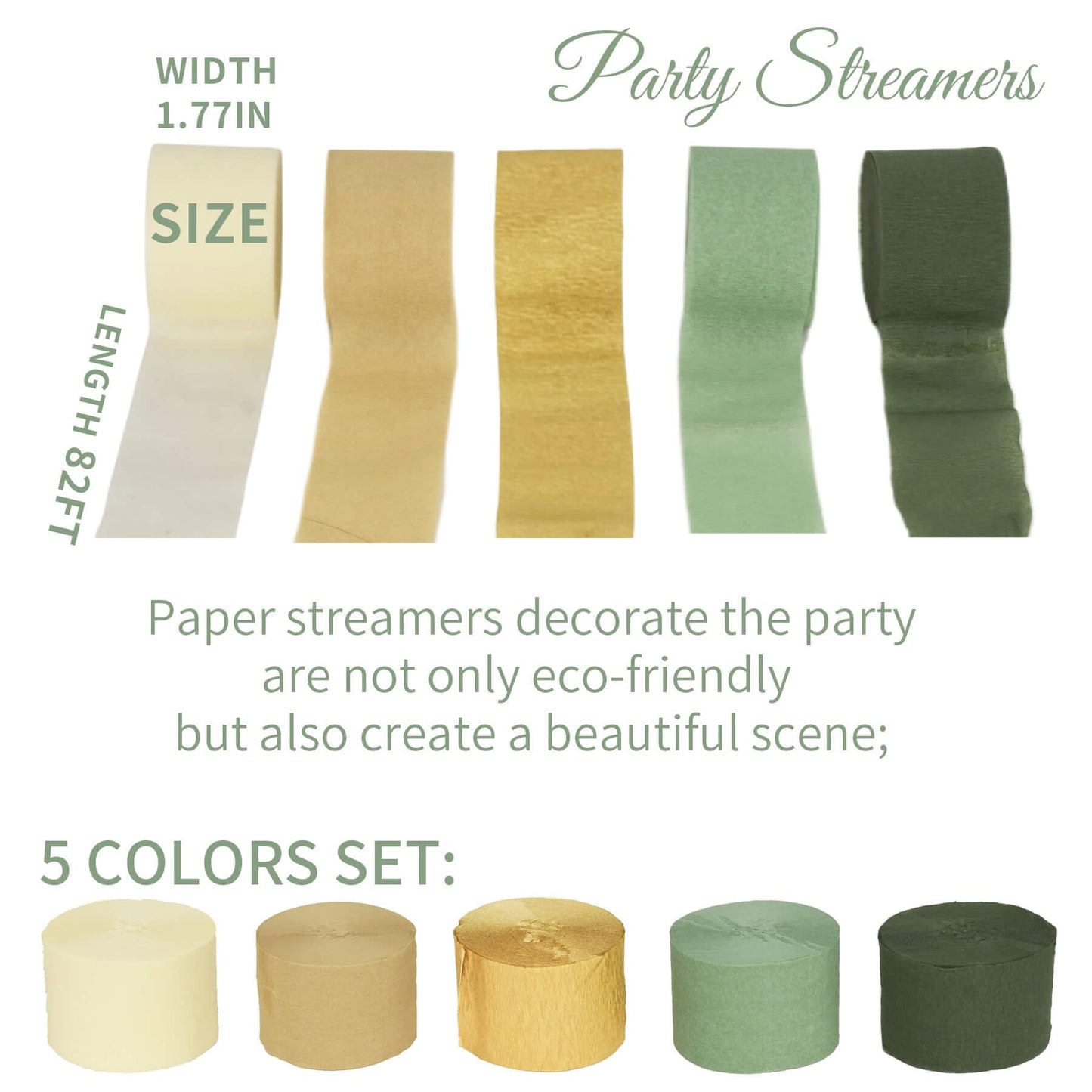 Kiwayo Birthday Baby Shower Decorations, Sage Green Gold Crepe Paper Streamers Party Decorations(5