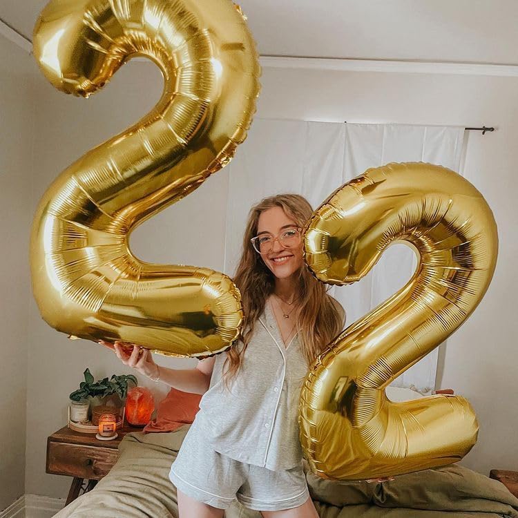 40 Inch Gold 0-9 Number Mylar Foil Balloons 2 Gold Digital Balloons for 2nd 12th 20th 21st Birthday Party Engagement Graduations Anniversary Baby Shower Decorations Party Supplies