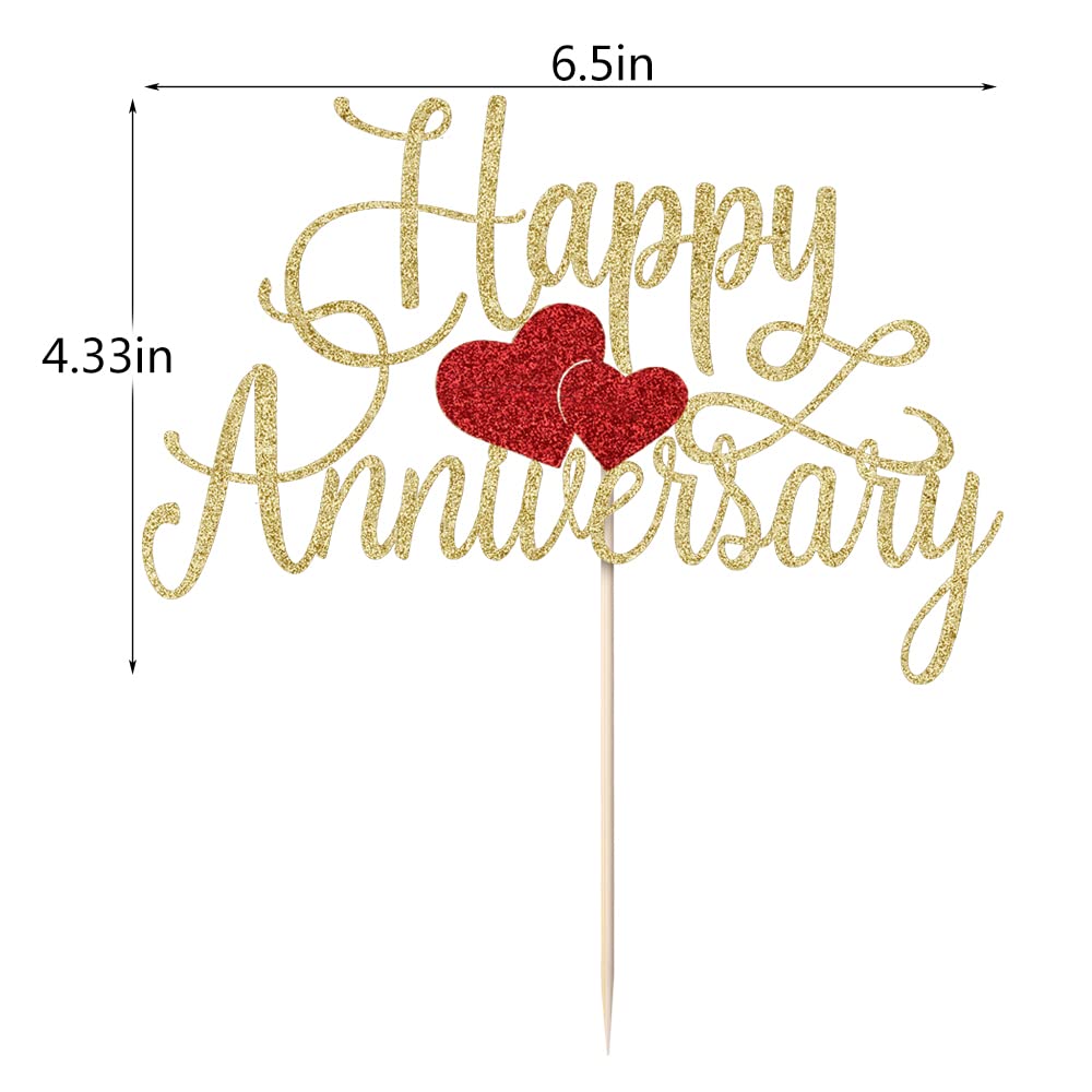 Kaoenla Gold Glitter Happy Anniversary Cake Topper