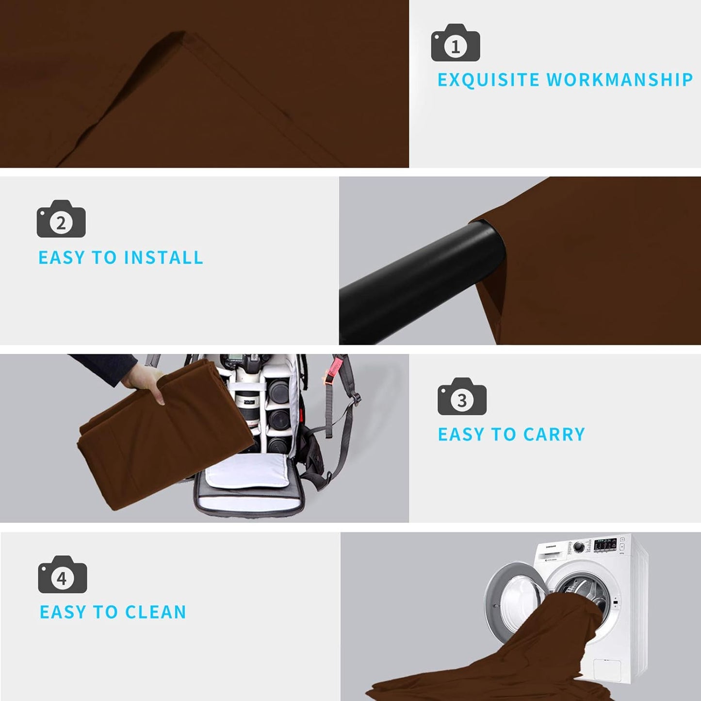 ISSUNTEX 5X7 ft/1.5X2.1 Meters Brown Background Photo Backdrop, Photo Studio, Collapsible High Density Screen for Video Photography and Television