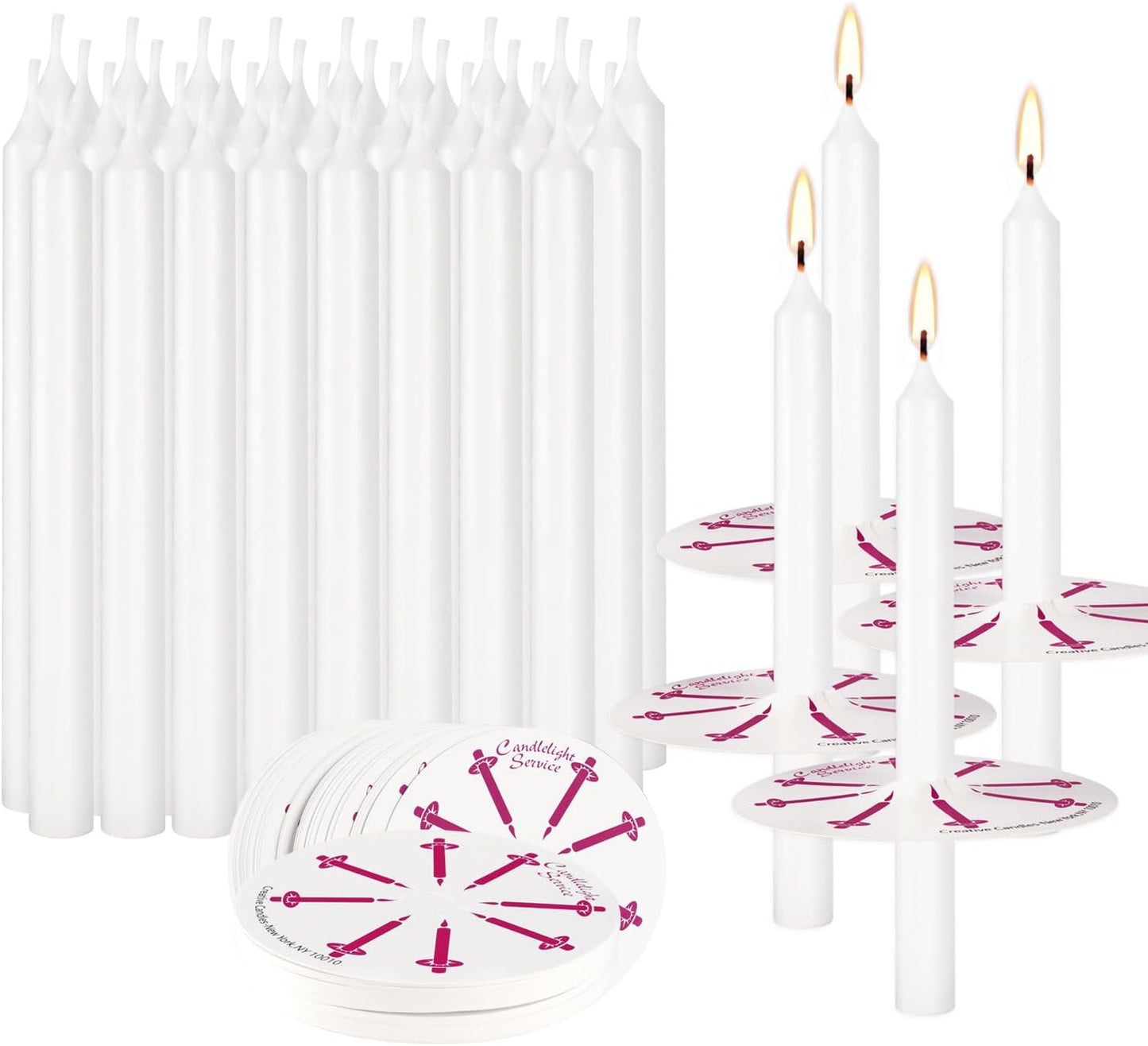 100 White Odorless Taper Candles - Handheld with Drip Protection, 5 Inches - Church & Sabbath Religious Candles