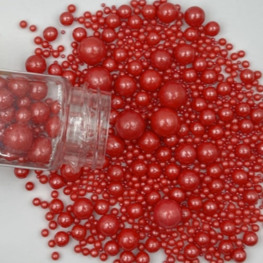 Edible Pearl Sugar Sprinkles Red Candy Mixing Size Baking Edible Cake Decorations Cupcake Toppers Cookie Decorating Celebrations Wedding Valentines Easter Halloween Christmas Supplies 120g/ 4.23oz
