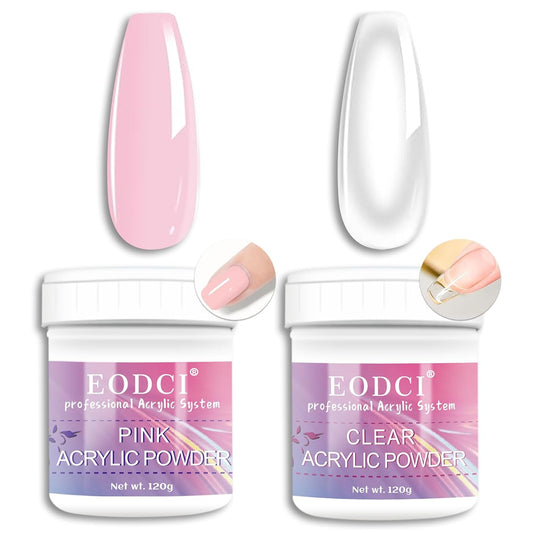 Clear/PInk Acrylic Nail Powder, 2Pcs Professional 120g Acrylic Nail Powder Polymer for 3D French Nail Manicure Extension Nail Carving Large Capacity Acrylic 8oz