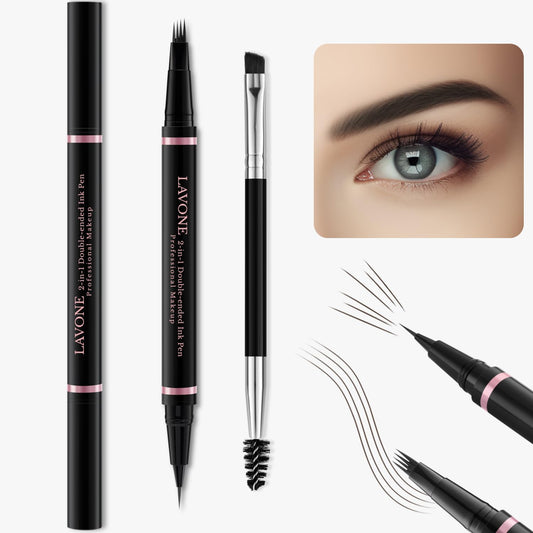 Eyebrow Pencil,2-in-1 Waterproof Eyebrow Pen with 4 Tip Brow Pen and Ultra-Precise Brow Pencil,with Dual-ended Eyebrow Brush,Eyebrow Makeup for Natural Looking Eyebrows-Medium Brown