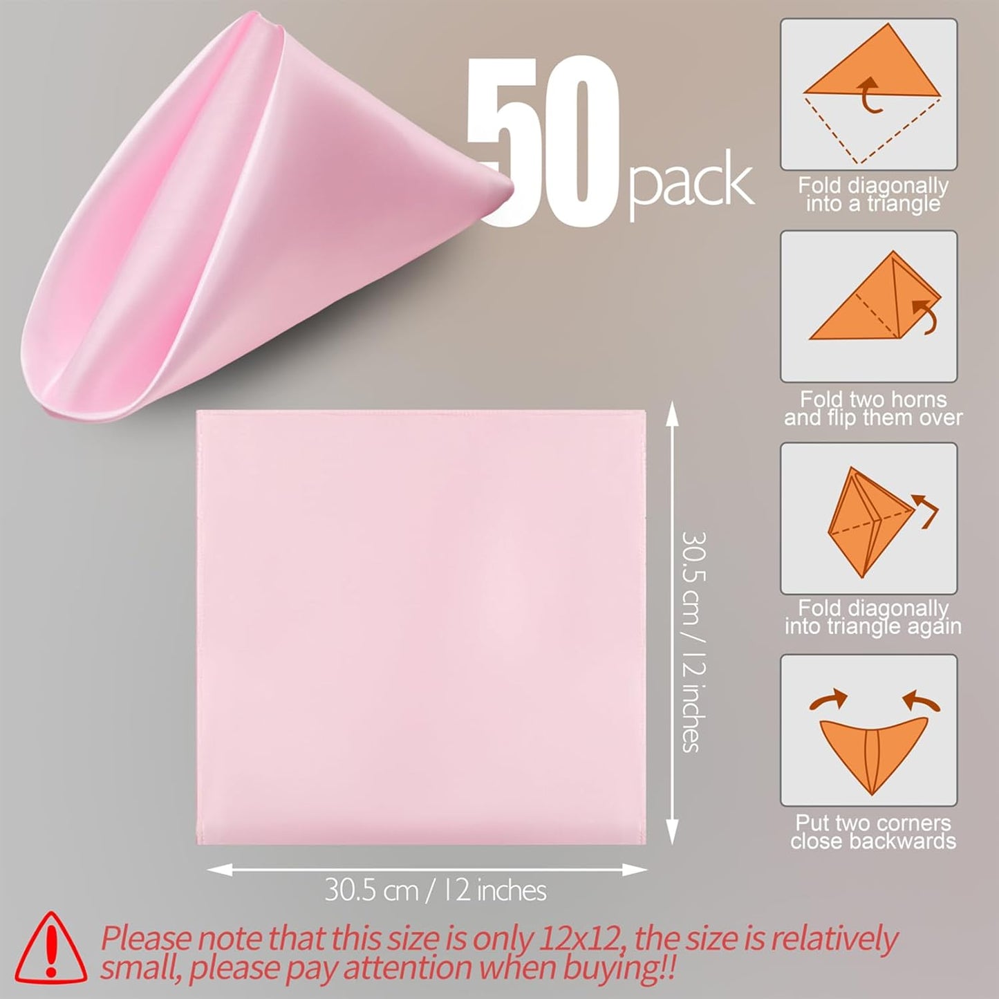 Manyshofu 50 Pieces Blush Pink Satin Napkins - 12x12 Inches Cloth Napkins, Square Satin Fabric Napkin Set - Soft & Reusable Table Napkins for Wedding Dinner Party Lunch Banquet Restaurant Decoration