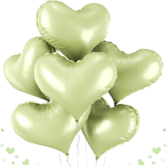 24 Inch Green Heart Balloons, Pastel Heart Shaped Foil Balloons, Light Green Helium Balloon for Valentines Day Bridal Shower Anniversary Wedding Birthday Party Decorations