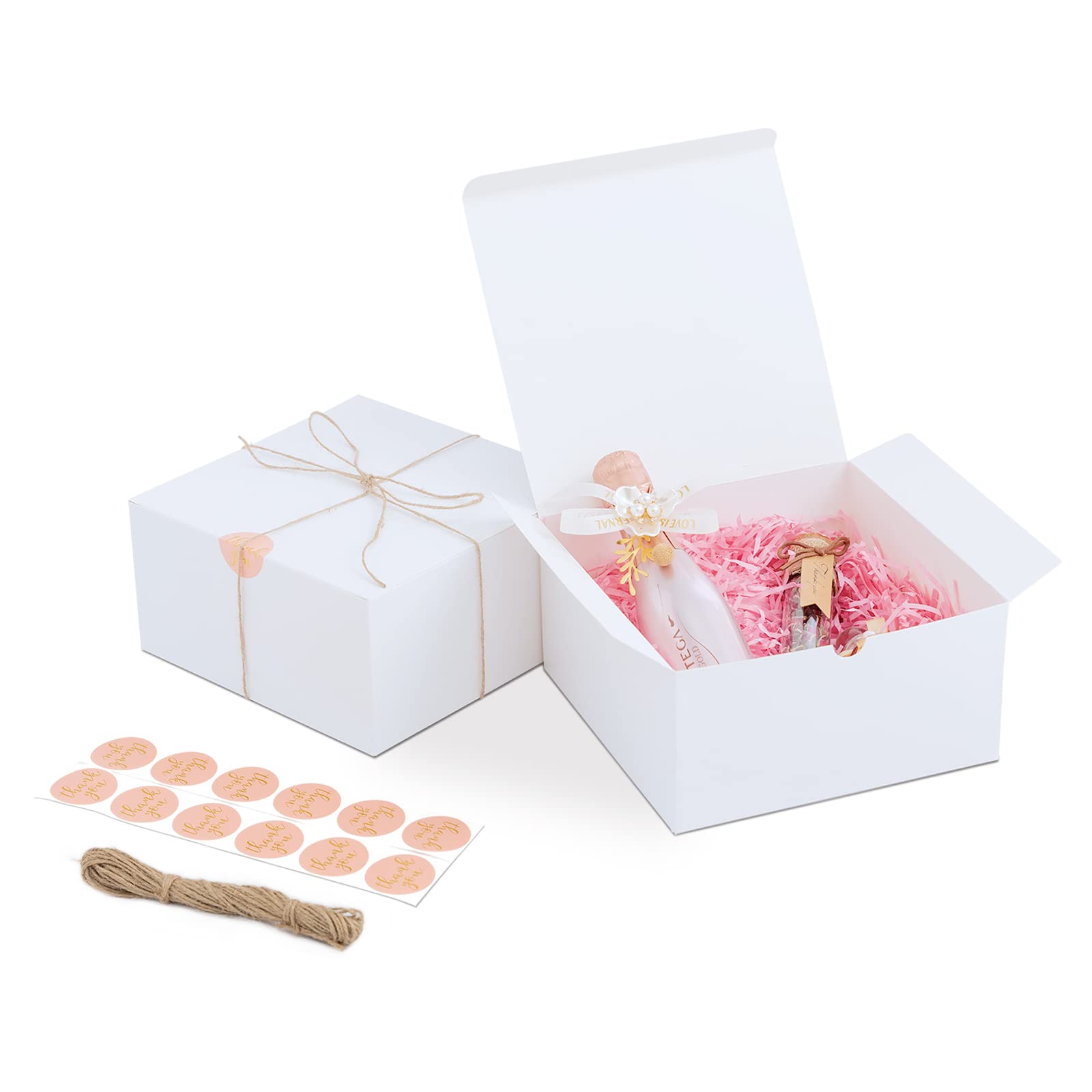 YUEFANBOX White Gift Boxes with Lids 12 Pack 8x8x4 in