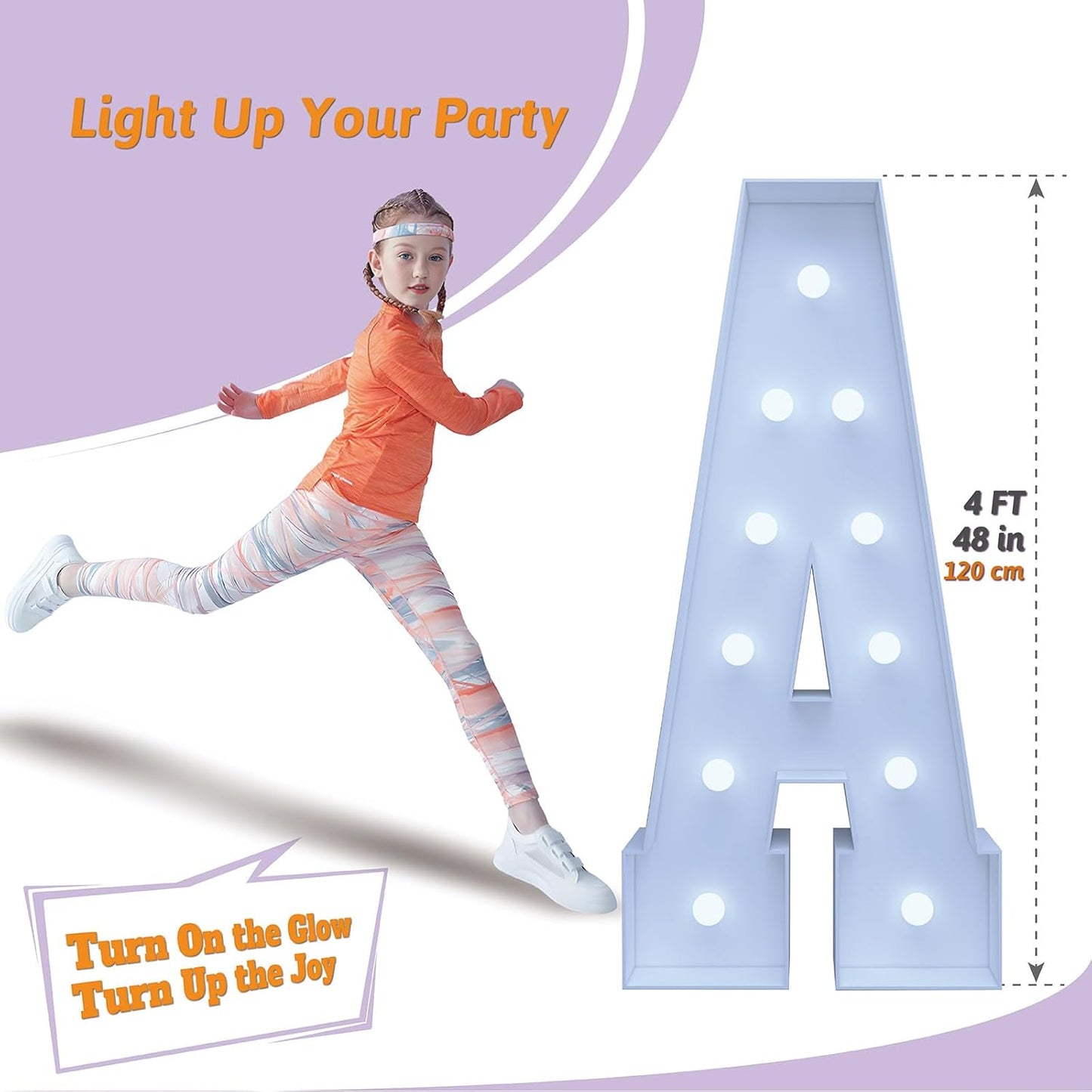 4FT Marquee Light Up Letters A – Cool White LED, Easy to Assemble Foam Board with Back Support, Large Marquee Light Up Letters for Birthday, Wedding, Party, Anniversary, Baby Shower Decor