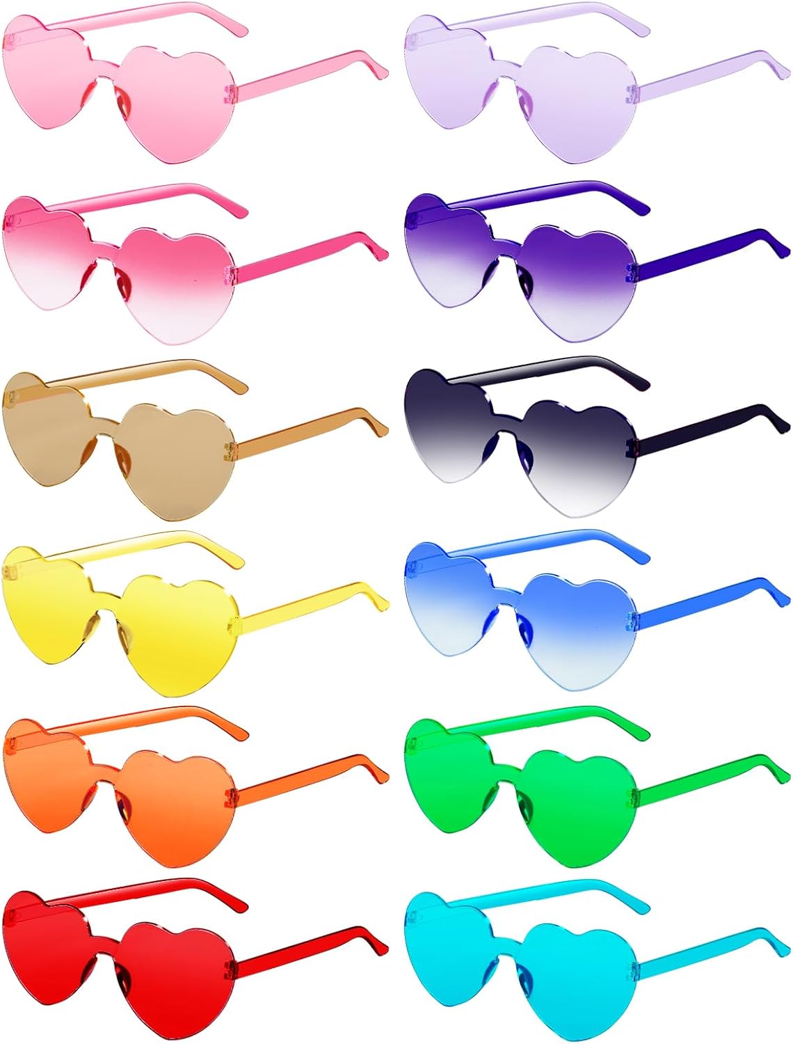 12 Pairs Heart Shaped Sunglasses for Women Colorful Glasses Fun Trendy Transparent Heart Sunglasses Party Favor (Mixed Colors)