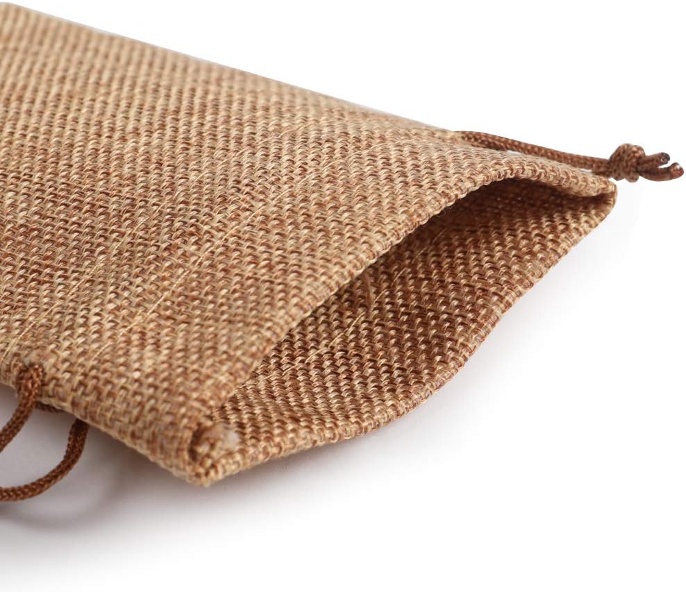 Lucky Monet 25/50/100PCS Burlap Gift Bags Wedding Hessian Jute Bags Linen Jewelry Pouches with Drawstring for Birthday, Party, Wedding Favors, Present, Art and DIY Craft (25Pcs, Coffee, 7” x 9”)
